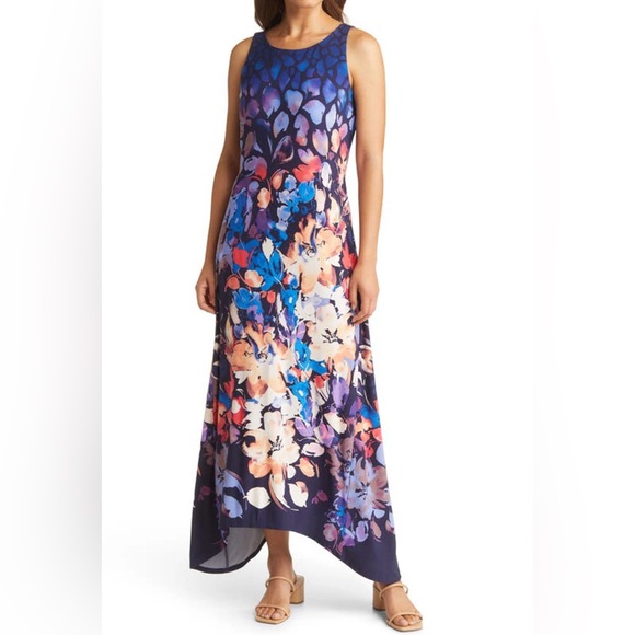 Tommy Bahama Dresses & Skirts - Tommy Bahama Flourescent Flora Handkerchief Hem Maxi Dress S